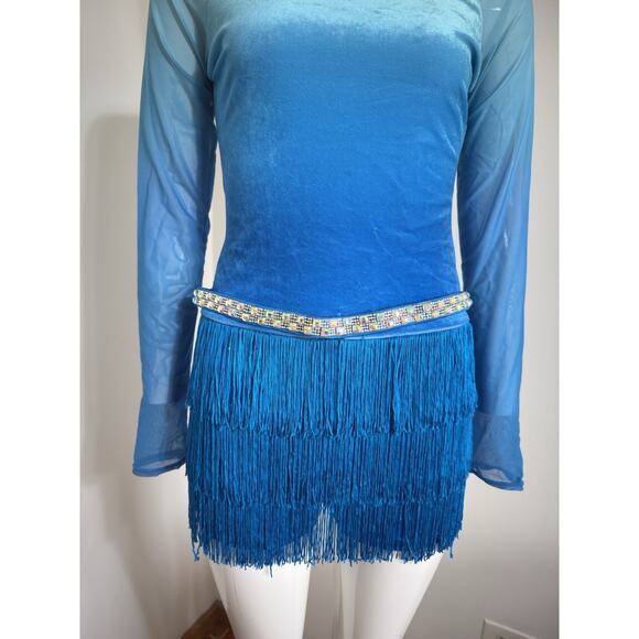 Weissman Blue Ombre Jazz Latin Dance Costume Fringe Sequin Belt Size MA - Picture 3 of 15